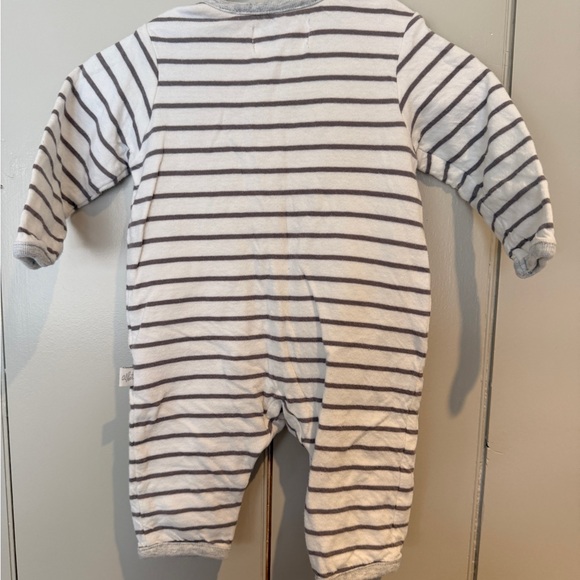 Striped White & Gray Footie One-Piece with Green Crocodile Accent - Picture 3 of 3